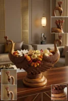 Elivera Royal Twin Peacock Decorative Bowl - Luxury Centerpiece and Elegant Table Accent