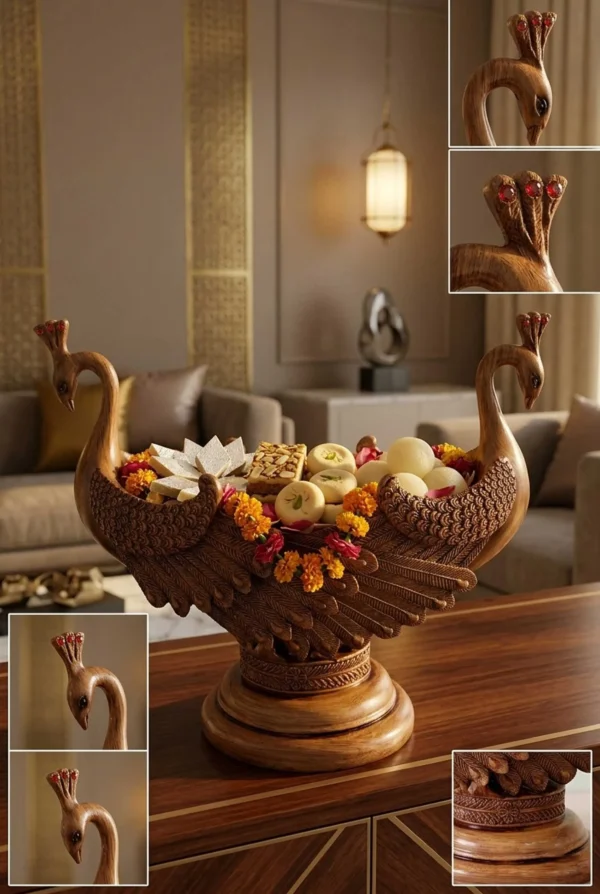 Elivera Royal Twin Peacock Decorative Bowl - Luxury Centerpiece and Elegant Table Accent