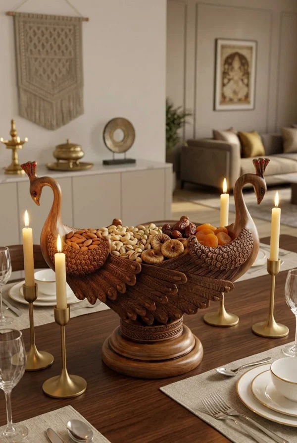Elivera Royal Twin Peacock Decorative Bowl - Luxury Centerpiece and Elegant Table Accent