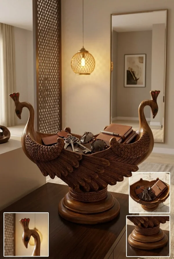 Elivera Royal Twin Peacock Decorative Bowl - Luxury Centerpiece and Elegant Table Accent