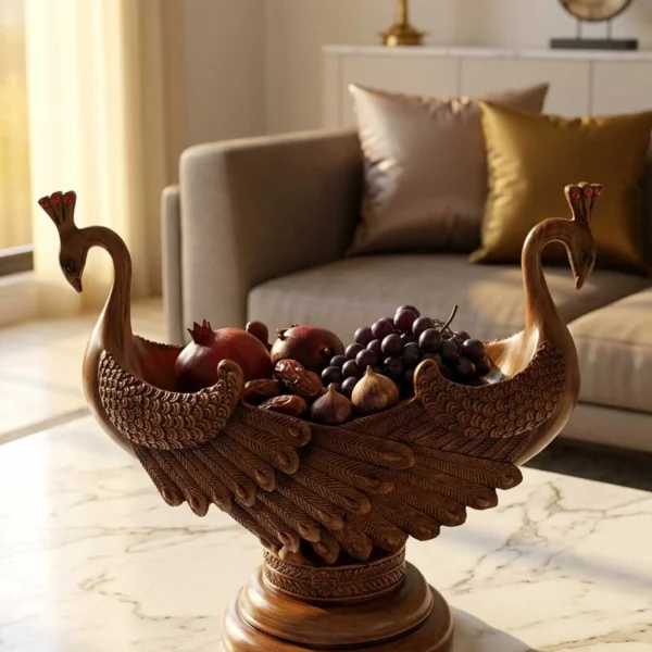 Elivera Royal Twin Peacock Decorative Bowl - Luxury Centerpiece and Elegant Table Accent