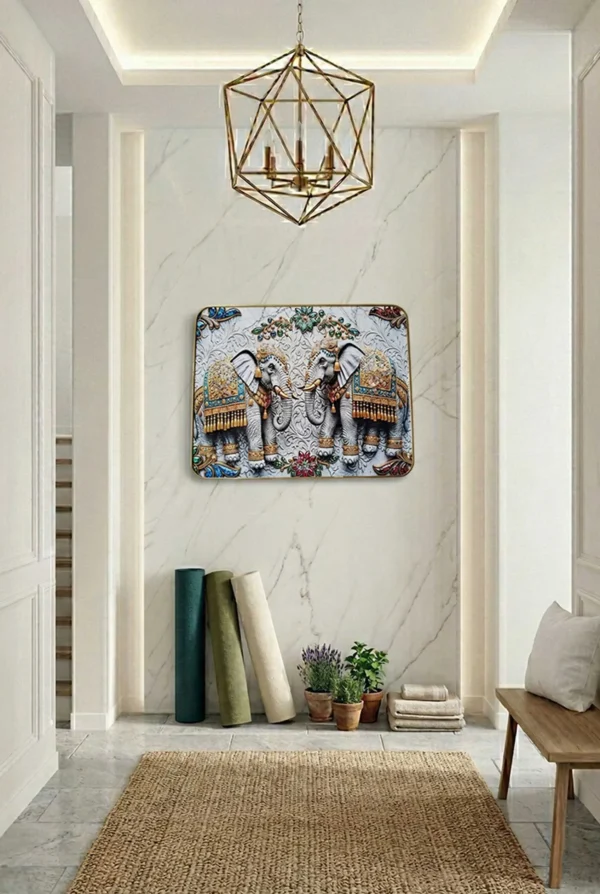 Elivera Royal White Elephant Pair Canvas Wall Art - Symbol of Strength and Prosperity