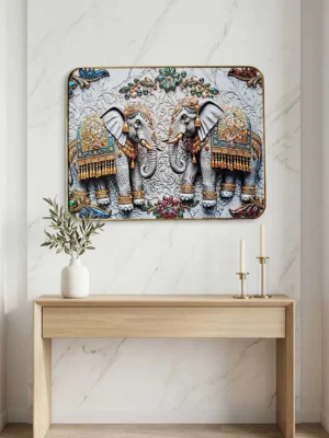 Elivera Royal White Elephant Pair Canvas Wall Art - Symbol of Strength and Prosperity