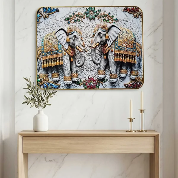Elivera Royal White Elephant Pair Canvas Wall Art - Symbol of Strength and Prosperity