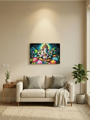Elivera Serene Blue Ganesha Canvas Wall Art - Symbol of Calm, Wisdom and Positivity