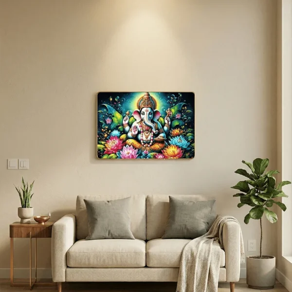 Elivera Serene Blue Ganesha Canvas Wall Art - Symbol of Calm, Wisdom and Positivity