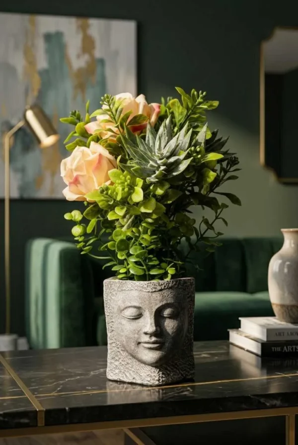 Elivera Serenity Face Planter - White Rose Stone Pot