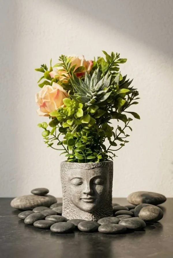 Elivera Serenity Face Planter - White Rose Stone Pot