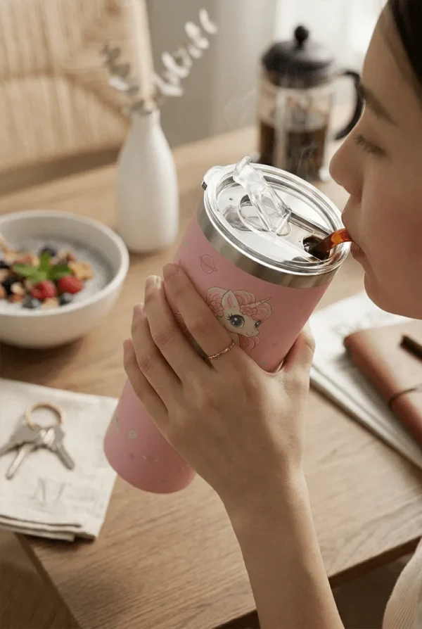 Elivera Unicorn Travel Coffee Mug - Cute Insulated Sipper for Kids and Gifting