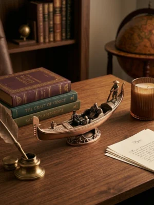 Elivera Venetian Gondola Boat Décor – Artistic Metallic Tabletop Accent for Elegant Spaces copper