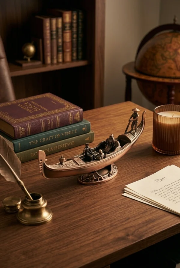 Elivera Venetian Gondola Boat Décor - Artistic Metallic Tabletop Accent for Elegant Spaces gold