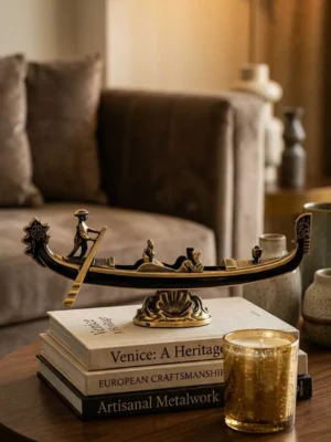 Elivera Venetian Gondola Boat Décor - Artistic Metallic Tabletop Accent for Elegant Spaces gold
