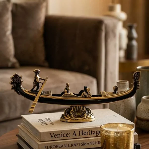 Elivera Venetian Gondola Boat Décor - Artistic Metallic Tabletop Accent for Elegant Spaces gold