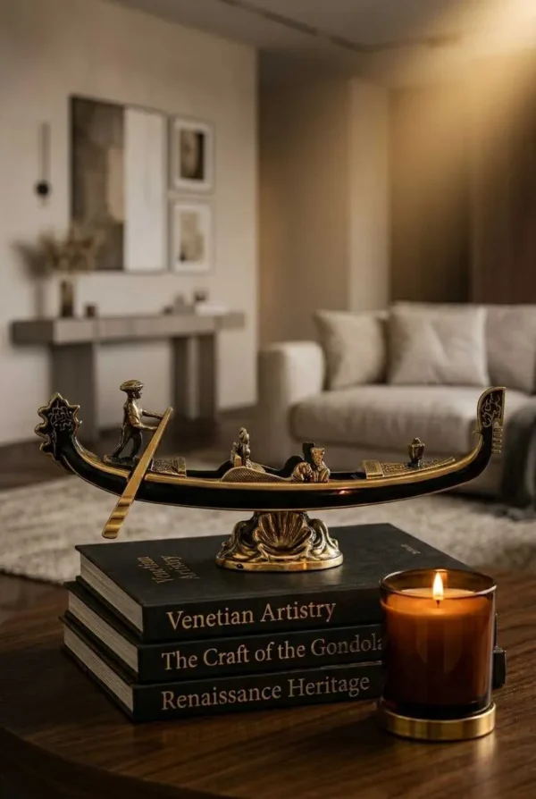 Elivera Venetian Gondola Boat Décor - Artistic Metallic Tabletop Accent for Elegant Spaces gold