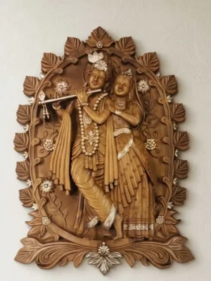 Elivera Vrindavan Radha Krishna Wall Panel - Premium Finish Wooden Black and Gold