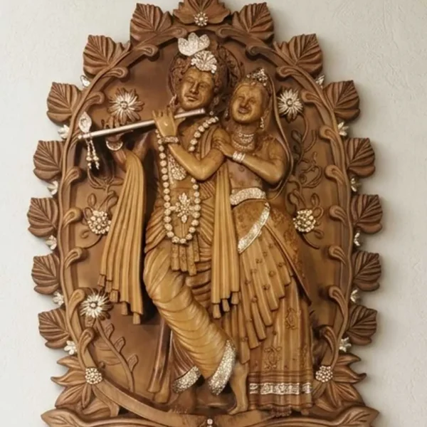 Elivera Vrindavan Radha Krishna Wall Panel - Premium Finish Wooden Black and Gold