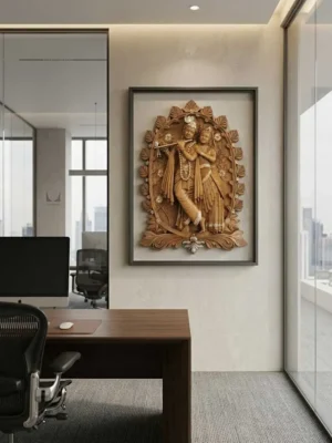 Elivera Vrindavan Radha Krishna Wall Panel – Premium Finish Wooden Black and Gold 8