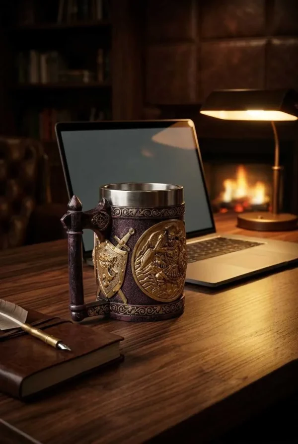 Elivera Warrior Shield Vintage Mug - Stainless Steel Inner Decorative Beer Mug