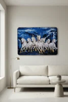 Elivera White Running Horses Blue Horizon Canvas - Symbol of Growth and Success