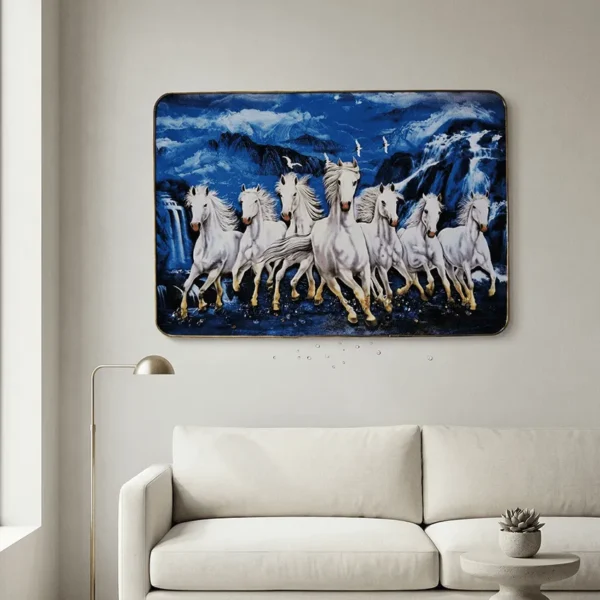 Elivera White Running Horses Blue Horizon Canvas - Symbol of Growth and Success