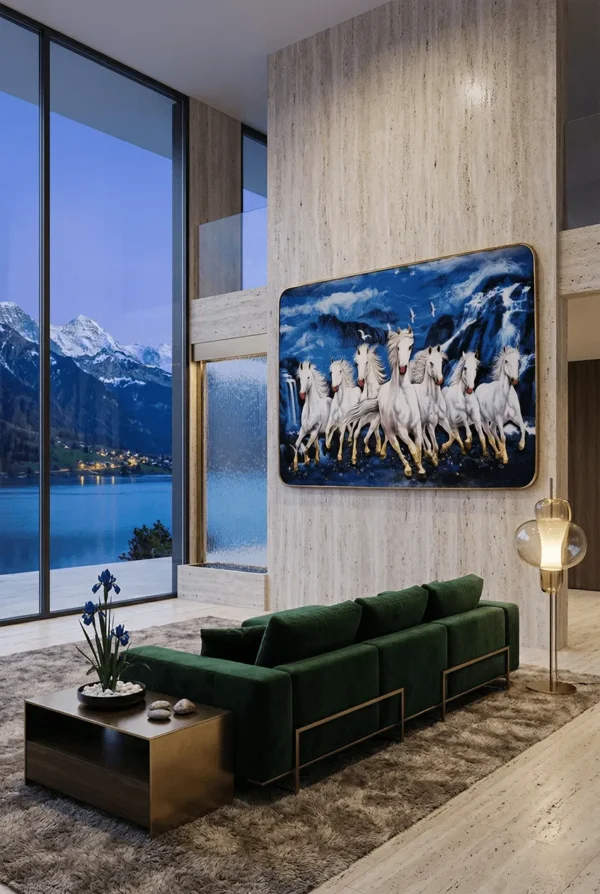 Elivera White Running Horses Blue Horizon Canvas - Symbol of Success and Growth