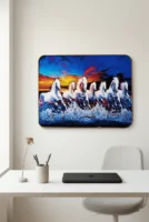 Elivera White Running Horses Blue Horizon Canvas - Symbol of Success and Growth