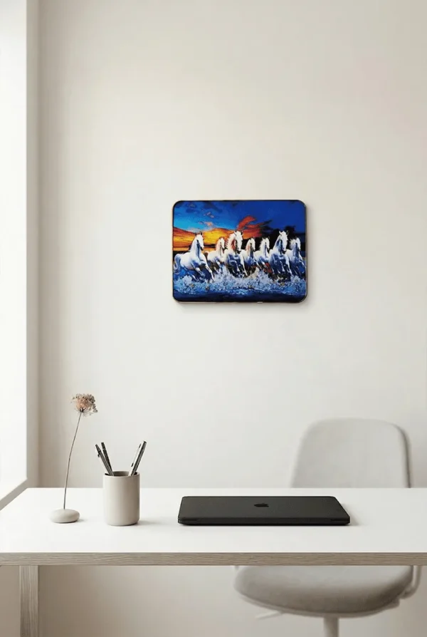 Elivera White Running Horses Blue Horizon Canvas - Symbol of Success and Growth