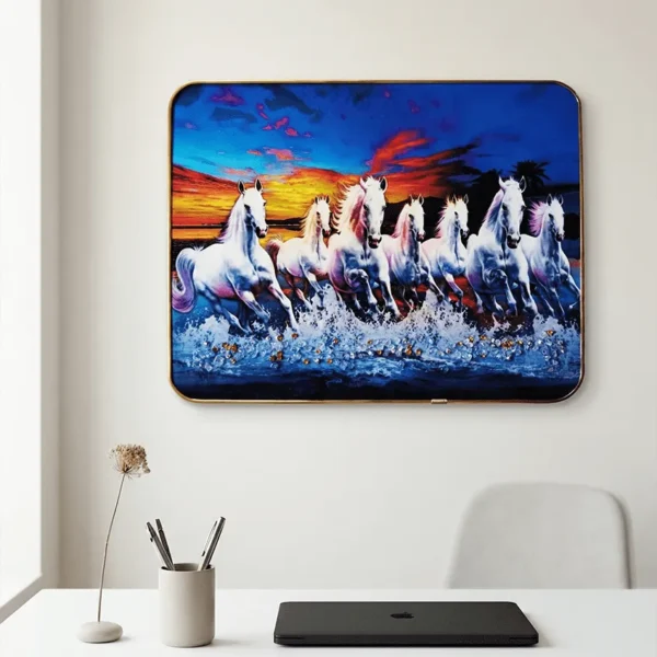 Elivera White Running Horses Blue Horizon Canvas - Symbol of Success and Growth