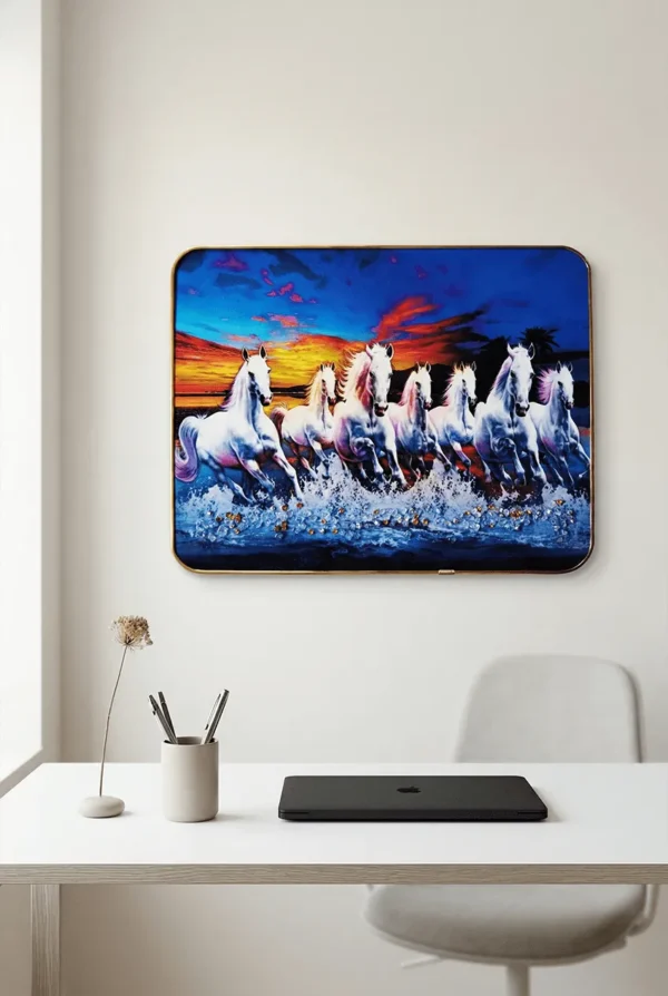Elivera White Running Horses Blue Horizon Canvas - Symbol of Success and Growth