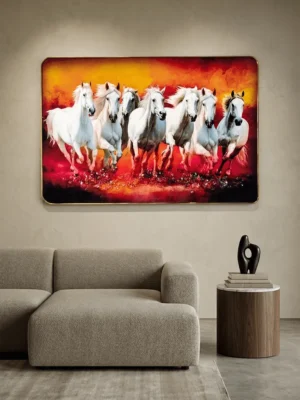 Elivera White Running Horses Sunset Canvas - Symbol of Power and Momentum