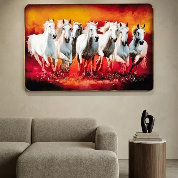 Elivera White Running Horses Sunset Canvas - Symbol of Power and Momentum