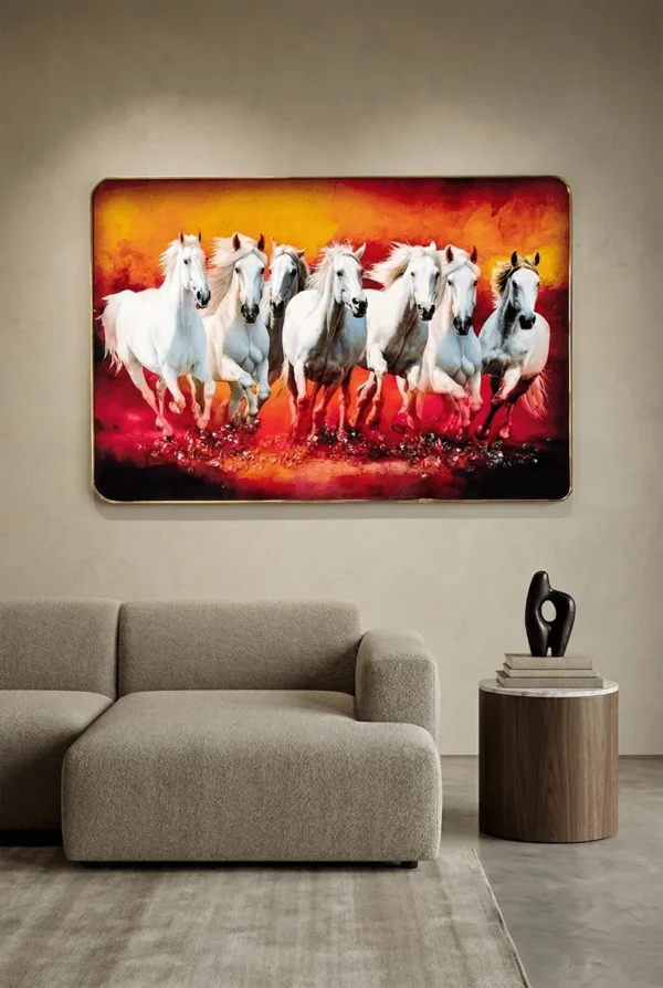 Elivera White Running Horses Sunset Canvas - Symbol of Power and Momentum