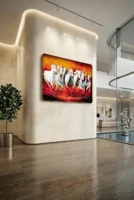 Elivera White Running Horses Sunset Canvas - Symbol of Power and Momentum
