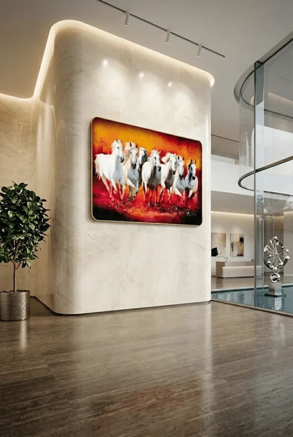 Elivera White Running Horses Sunset Canvas - Symbol of Power and Momentum