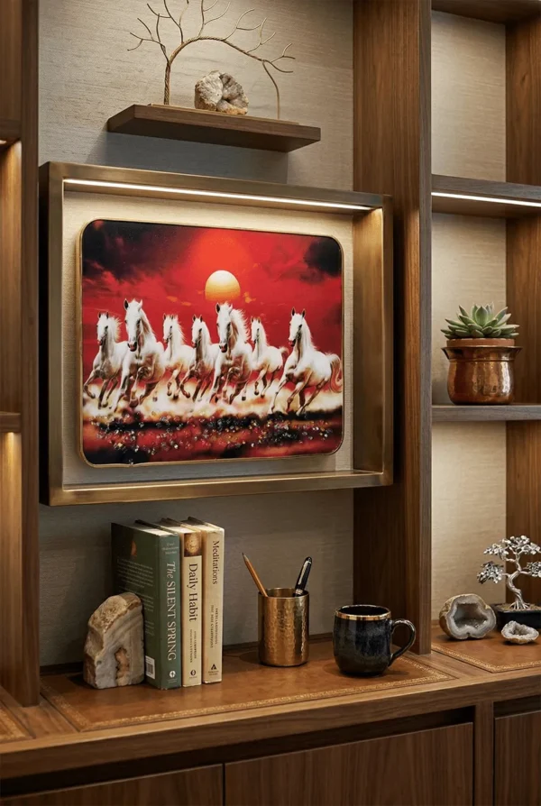 Elivera White Running Horses Sunset Canvas - Symbol of Power and Momentum
