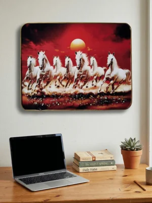Elivera White Running Horses Sunset Canvas - Symbol of Power and Momentum