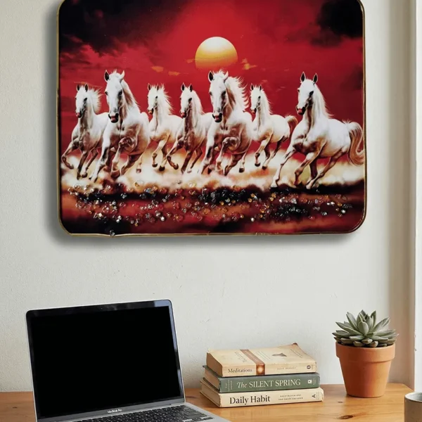 Elivera White Running Horses Sunset Canvas - Symbol of Power and Momentum
