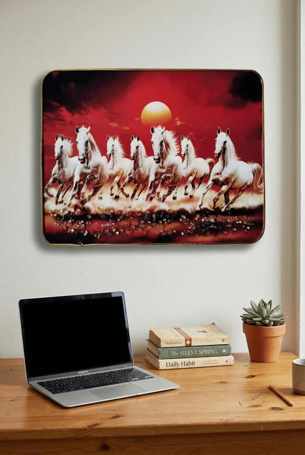 Elivera White Running Horses Sunset Canvas - Symbol of Power and Momentum