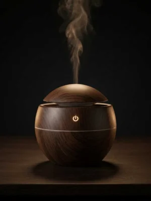 Elivera Wooden Aroma Diffuser – Round Mist Humidifier with LED Light 4