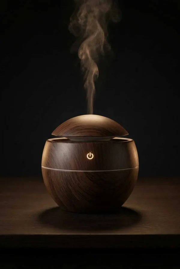 Elivera Wooden Aroma Diffuser - Round Mist Humidifier with LED Light