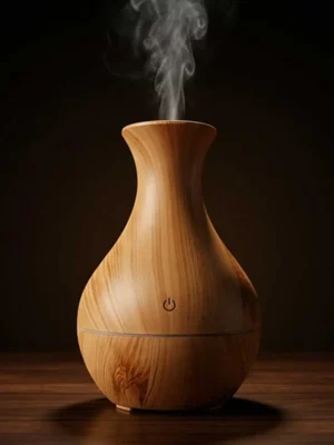 Elivera Wooden Aroma Diffuser – Vase Design Mist Humidifier with LED