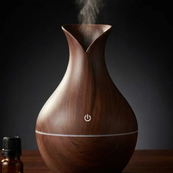Elivera Wooden Aroma Diffuser - Vase Design Mist Humidifier with LED