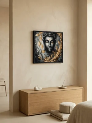 Elivera Wooden Tone Buddha Canvas Wall Art - Calm and Minimal Spiritual Décor