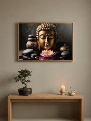 Elivera Zen Buddha Face Canvas Wall Art - Minimal Peace and Mindfulness Décor