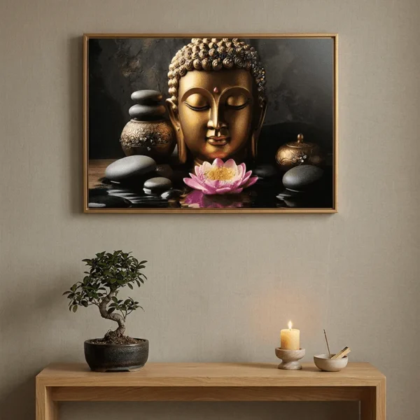 Elivera Zen Buddha Face Canvas Wall Art - Minimal Peace and Mindfulness Décor