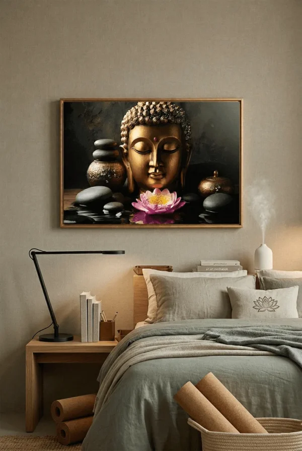 Elivera Zen Buddha Face Canvas Wall Art - Minimal Peace and Mindfulness Décor